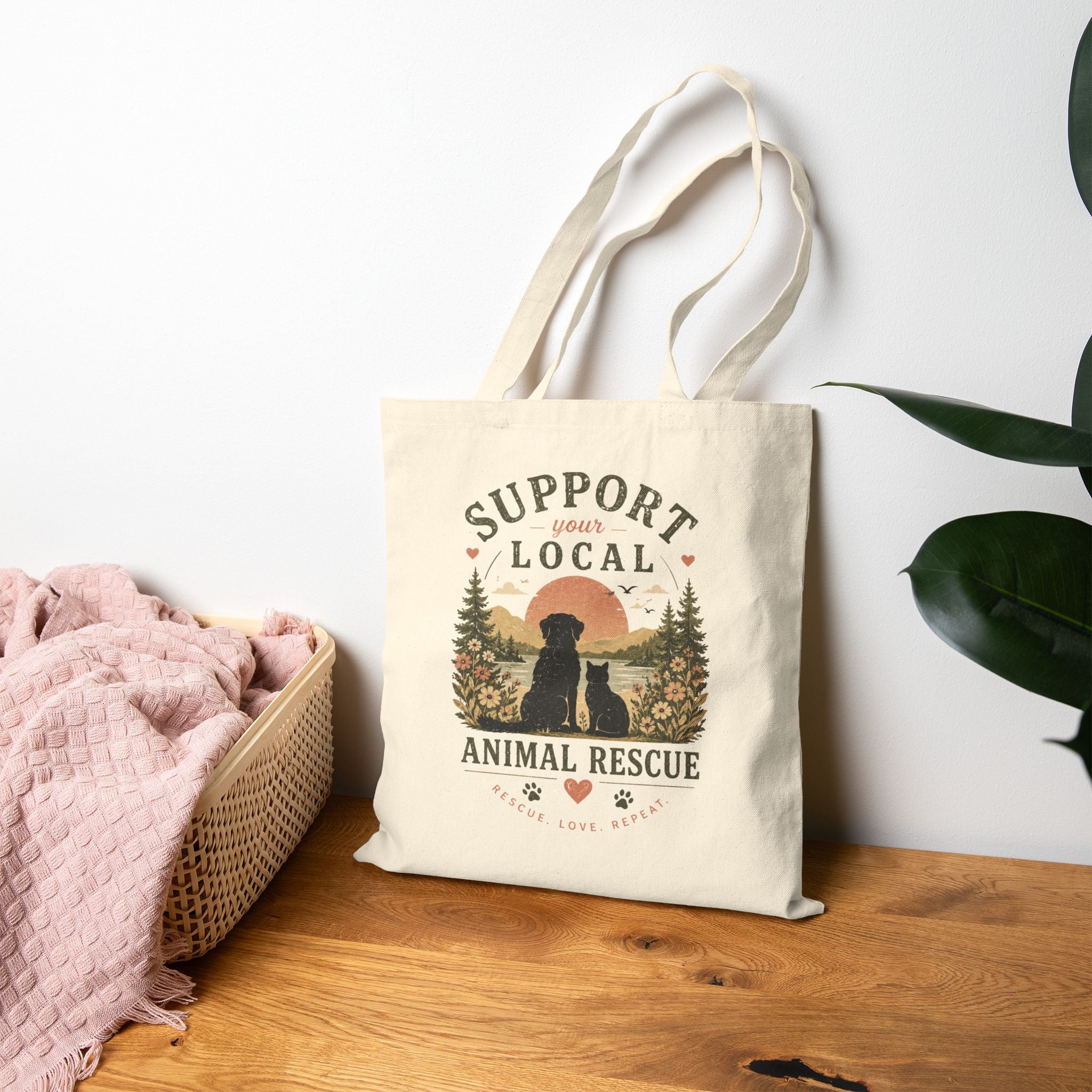 Support Local Animal Rescue Canvas Tote — Eco-Friendly Reusable Grocery Bag